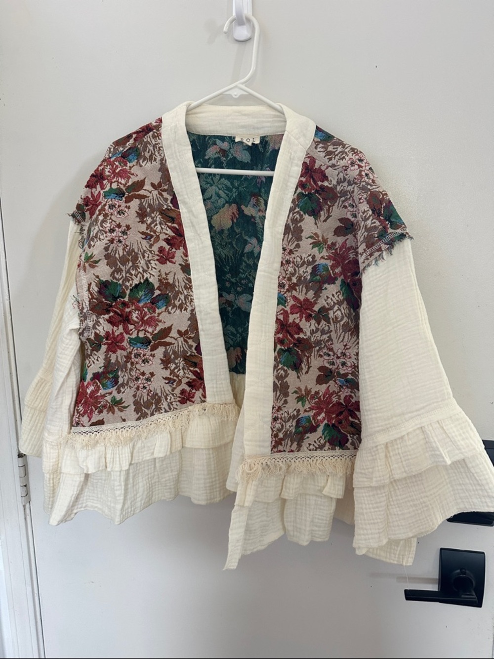 POL Floral tapestry/Cream Open Cardigan M new